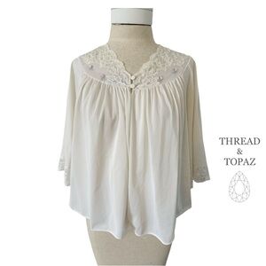 Shadowline Vintage 60s Cream Nylon Bed jacket Lace Rosettes Large